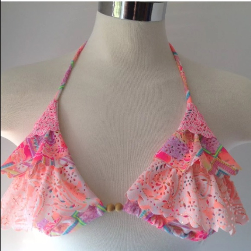 Swimwear Top Padded NeckBack TieTop Ruffle Medium